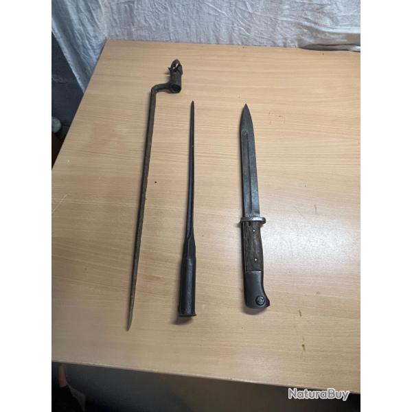 Lot de 3 anciennes ba�onnettes ww1 ww2