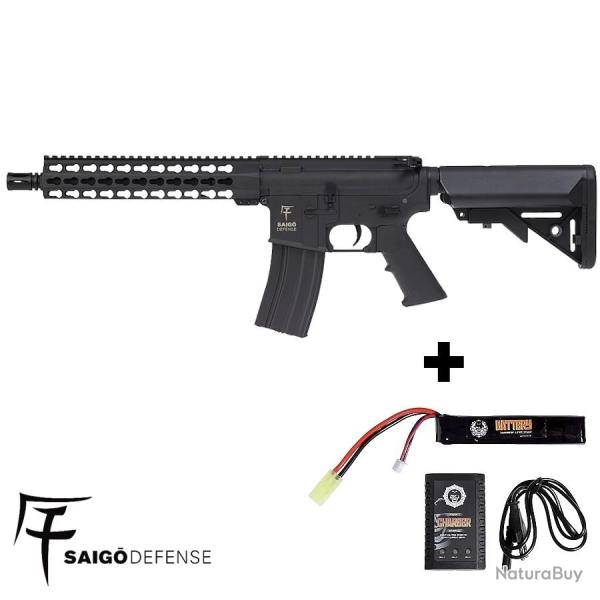 Pack airsoft �lectrique M4 AEG Kenji Longue Saigo Defense, avec batterie