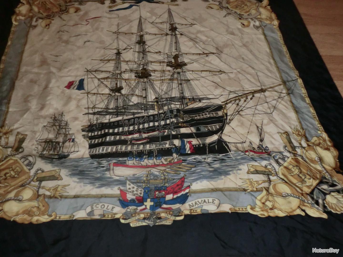 Foulard Vintage Royal Cruise Line – 100% Soie, 75x75 Cm, Tons Vert Et Bleu