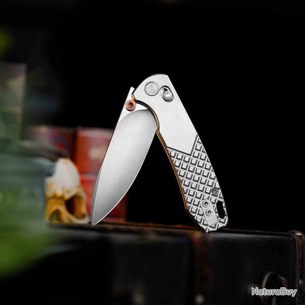 Couteau Trivisa Dragonfly Lame Acier M390 Satin Manche Titanium Grey Z-Axis Lock TVJM03OTM