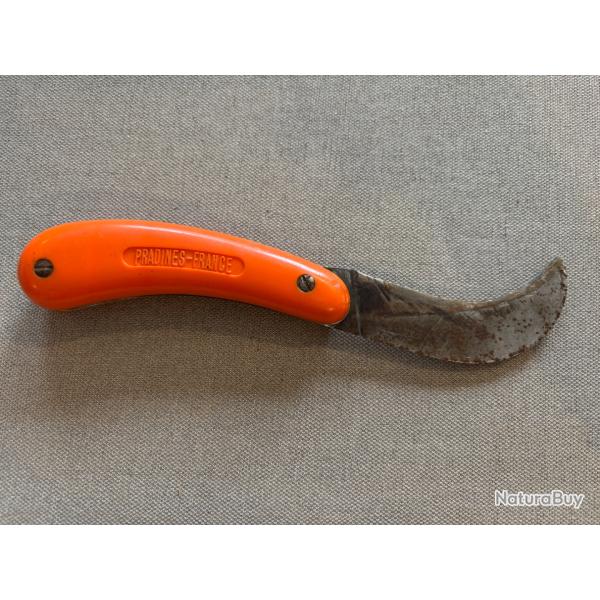 Serpette Pradines pliante - Manche orange - Lame acier courbe - Jardin / Collection