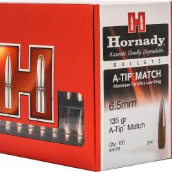 Ogives HORNADY 6.5MM .264 135grs A-TIP MATCH - 26179 -Bo&icirc;te de 100 unit&eacute;s