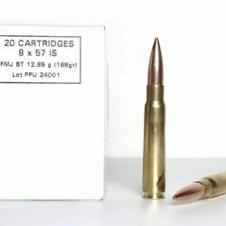 CARTOUCHE PPU 8x57 IS FMJ BT 12.85 g (198 gr) par 20 boite blanche
