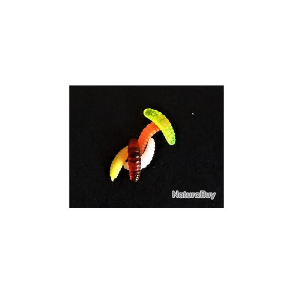 40 LARVES ASTICOTS - plastique - 5 couleurs