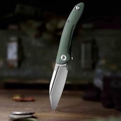Couteau Pliant Trivisa Cuckoo Lame Acier 14C28N SW Manche Micarta Green Canvas Linerlock TVTY30GM14