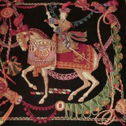 carr&eacute; foulard vintage 100% soie hermes paris  cavalier templier 90 X 88 cm