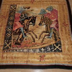 carr&eacute; foulard vintage 100% soie loris azzaro  cavalier tournoi  90 X 88 cm