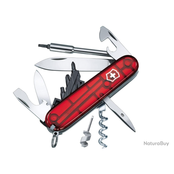 Victorinox 1.7605.T Cyber Tool S - Couteau Suisse Multifonctions 27 Outils, Rouges Translucide