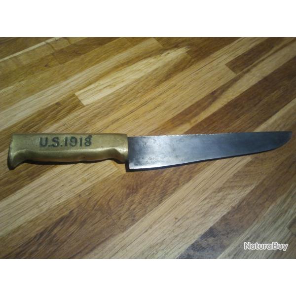 couteau  de tranch�e  1918 ,travail de poilu marquage sur la lame perdrix