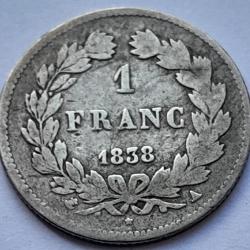 Pi&egrave;ce De Monnaie Argent  France 1 franc Louis Philippe I 1838 Paris