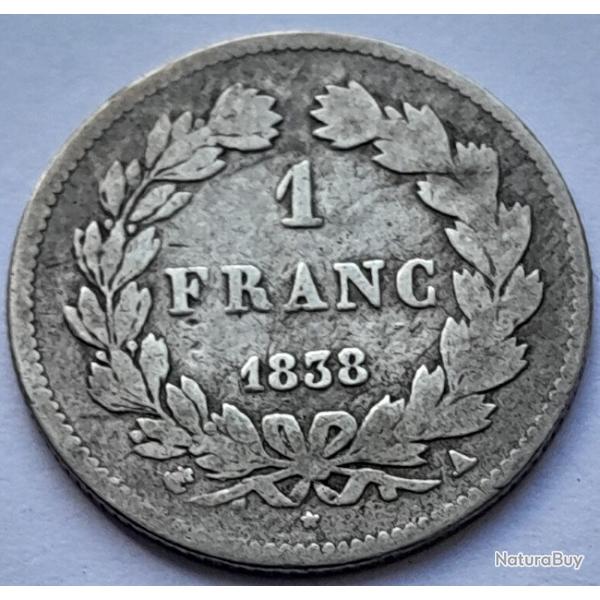 Pi�ce De Monnaie Argent  France 1 franc Louis Philippe I 1838 Paris