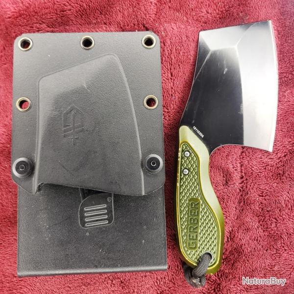 Couteau Gerber Tri-Tip Mini Cleaver Lame Acier 7Cr17MoV Manche Aluminium Green Etui Plastique
