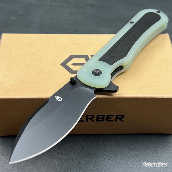 Couteau Gerber Confidant Jade Lame Drop Point Acier 440 Manche G10/Bamboo Linerlock Clip