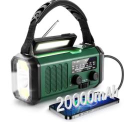 Radio d'Urgence Solaire + Powerbank 20 000 mAh-NOAA/AM/FM-Dynamo Manivelle-Boussole-SOS - Lampe