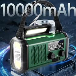 Radio d'Urgence Solaire + Powerbank 10 000 mAh-NOAA/AM/FM-Dynamo Manivelle-Boussole-SOS - Lampe