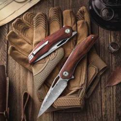 Couteau Pliant Trivisa Taurus Lame Acier Damas Manche Bois de Rose Liner Lock TVSY04RWD