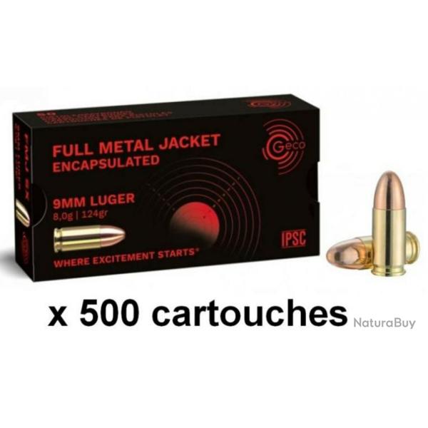 Munitions GECO FMJ CALIBRE 9 mm Luger / 9 x 19 / 9 mm para 124 GRS BO�TE DE 50 10 boites ( 500 munit