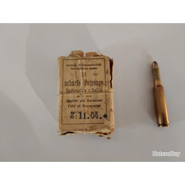 Rare a la vente Paquet original de 10 cartouches 7.5 x 53.5 Suisse GP90