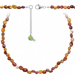 Collier en jaspe mokaite - Perles roul&eacute;es 5 &agrave; 8 mm - 38 cm
