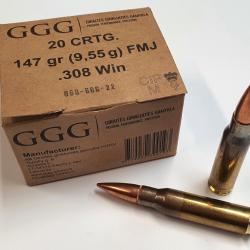 GGG - Lot de 17 Boites de Cartouches .308 WIN (7.62X51) FMJ 147GR (boite de 20)