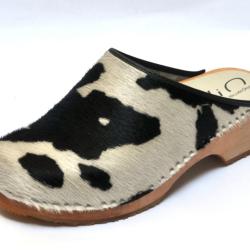 Sabots femme et sabots homme su&eacute;dois bois peau de vache 38 vache noir & blanc - noireaude
