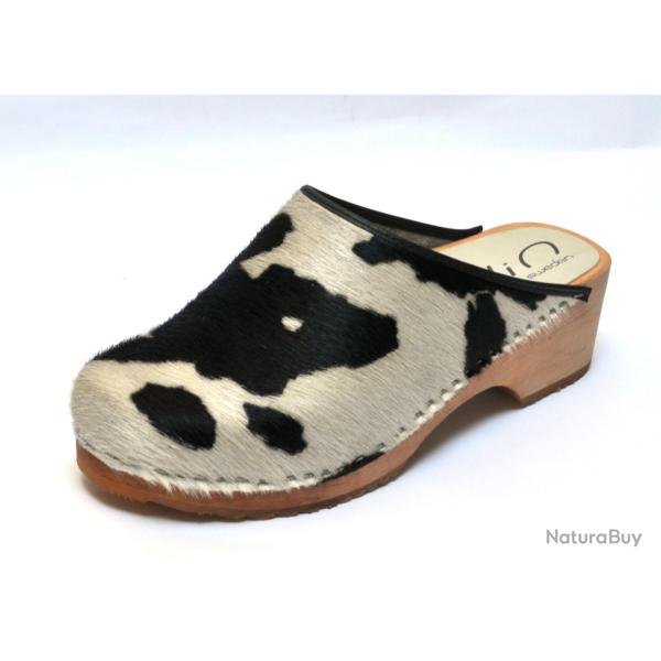 Sabots femme et sabots homme su�dois bois peau de vache 38 vache noir & blanc - noireaude