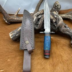 Couteau Bowie lame acier damas 256 couches manche en Bois de rose ref NBC20