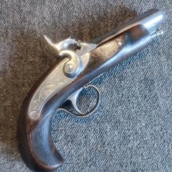 Pistolet derringer long monomatricule type Philadelphia &agrave; percussion chargement par la bouche