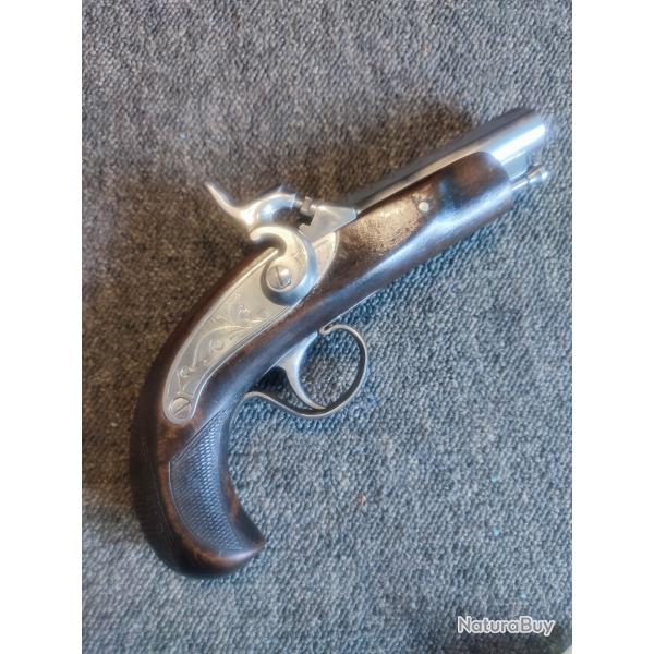 Pistolet derringer long monomatricule type Philadelphia � percussion chargement par la bouche