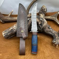 Couteau Bowie lame acier damas 256 couches manche en Bois de rose ref NBC21