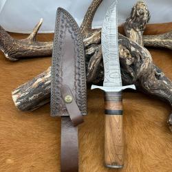 Couteau Bowie lame acier damas 256 couches manche en Bois ref NBC23