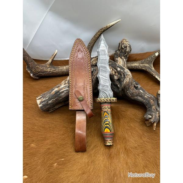 Dague lame de feu "Flamberge design" damass� 256 couches tr�s beau travail Artisanal NLF01