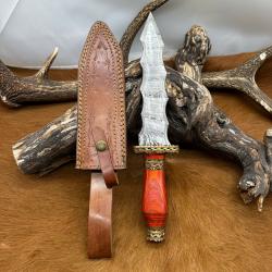 Dague lame de feu "Flamberge design" damass&eacute; 256 couches tr&egrave;s beau travail Artisanal NLF02