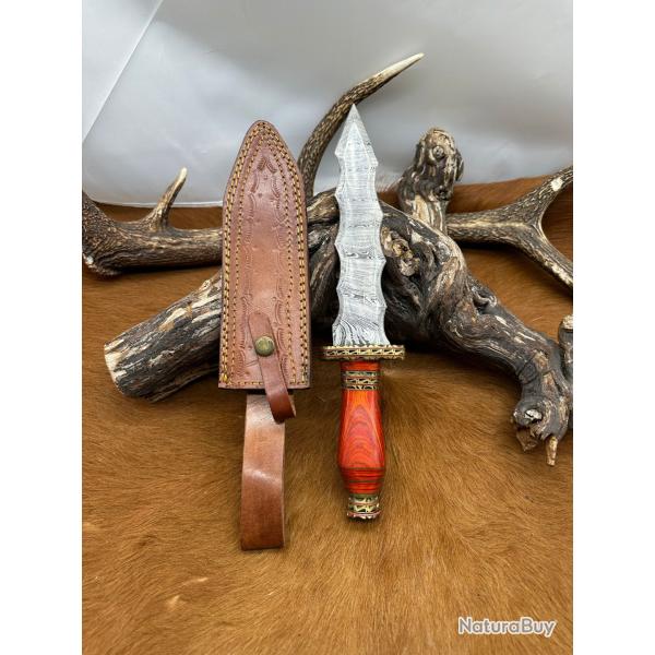 Dague lame de feu "Flamberge design" damass� 256 couches tr�s beau travail Artisanal NLF02