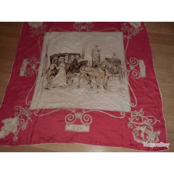 carr� foulard vintage roulott� 100% soie " d�part  diligence  79 X 73 cm
