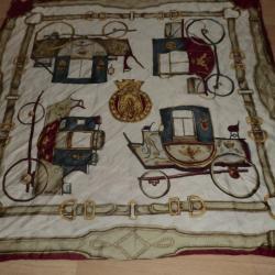 carr&eacute; foulard vintage roulott&eacute; 100% soie  cal&egrave;che  79 X 73 cm