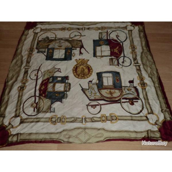 carr� foulard vintage roulott� 100% soie  cal�che  79 X 73 cm