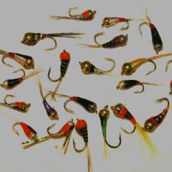 LOT DE 20 NYMPHES  CASQUEES TUNGSTENE PERDIGONES SUR HAMECONS 14, 16, 18 AVEC ARDILLON