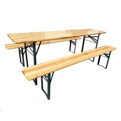 Table Ext&eacute;rieure en Pin Massif 177 cm avec 2 Bancs Bois / m&eacute;tal