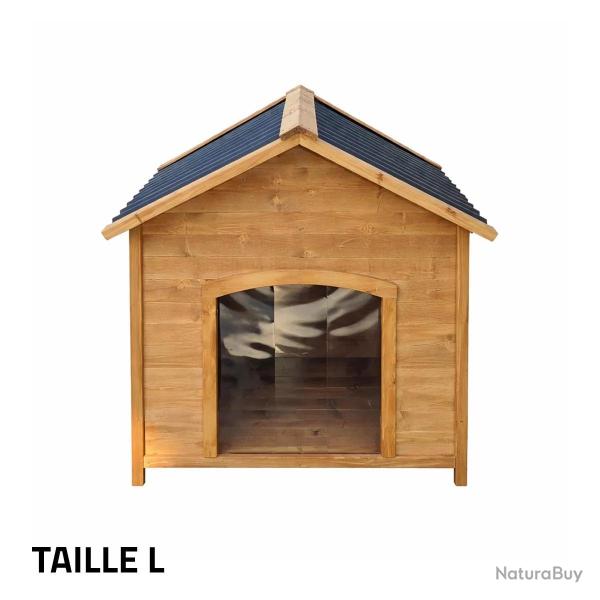 Niche en bois chalet pour chien - Taille L - Toit PVC