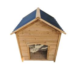 Niche en bois chalet pour chien - 71x77x76cm - &Eacute;pic&eacute;a naturel avec toit PVC