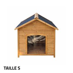 Niche en bois chalet pour chien - Taille S - Toit PVC