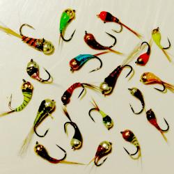LOT DE 20 NYMPHES CASQUEES TUNGSTENE PERDIGONES SUR HAMECONS 12, 14, 16 SANS ARDILLON
