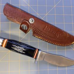 Couteau de Chasse Marbles Skinner Lame Drop Point Acier Inoxydable Manche Corne Etui Cuir