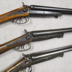 Lot de 3 Fusils HUSQVARNA mod&egrave;le 1877, Cal 12 &agrave; chiens, &agrave; 1 euro sans prix de r&eacute;serve!!!
