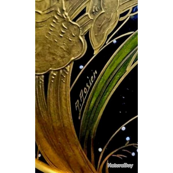 Bo�te ancienne  porcelaine Limoges Sign�e R. Rosier - d�cor iris et libellule Art Nouveau,aprox.15cm