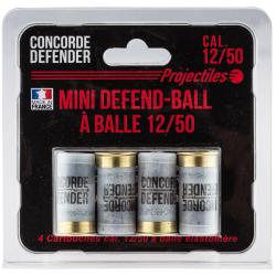 CONCORDE 4 cartouches Mini Defend-Ball cal. 12/50 &agrave; balle Elastomere Bior
