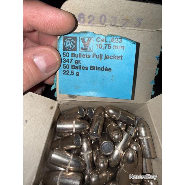 1 BOITE DE 50 OGIVES RWS CAL.10,75mm/.423  347 gr blind�e (1)