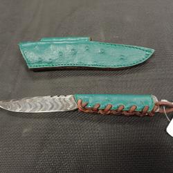 Couteau WILDSTEER BABY WILD lame damas etui cuir autruche vert