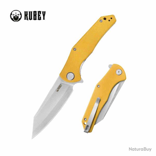 Couteau Kubey Flash Lame Acier San Mai M2 Satin Manche Yellow G10 Linerlock IKBS KUB158N